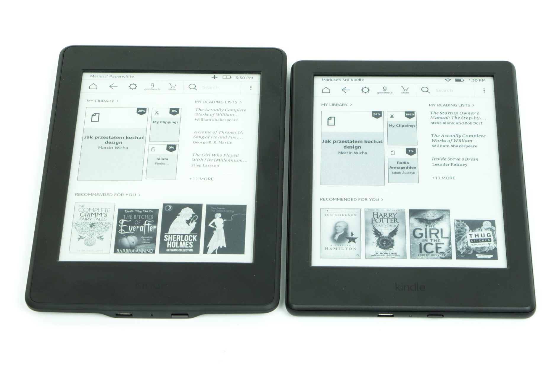 porównanie Kindle 8 obok Paperwhite 3 ekran główny