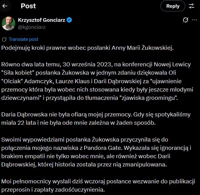 Oświadczenie Krzysztofa Gonciarza