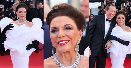 92-letnia Joan Collins posyła uśmiechy z Cannes. Na czerwonym dywanie towarzyszył jej młodszy o 32 lata mąż. IKONA? (ZDJĘCIA)