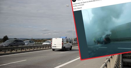 Pożar samochodu na autostradzie. Kierowcy stali w korku