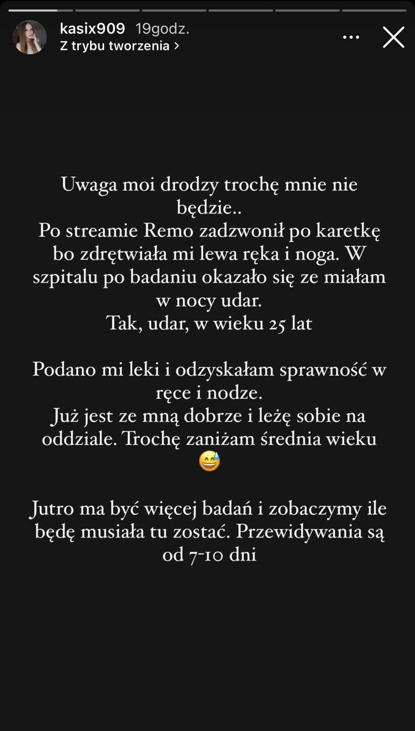 Kasik doznała udaru na livie