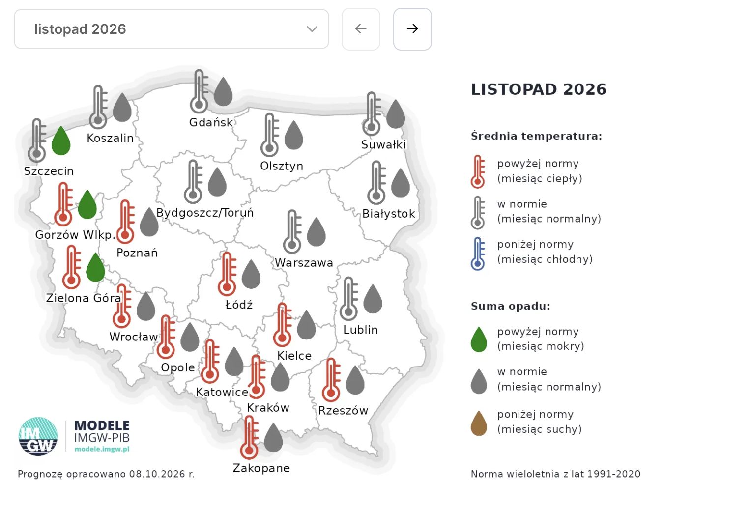 Temperatury w listopadzie