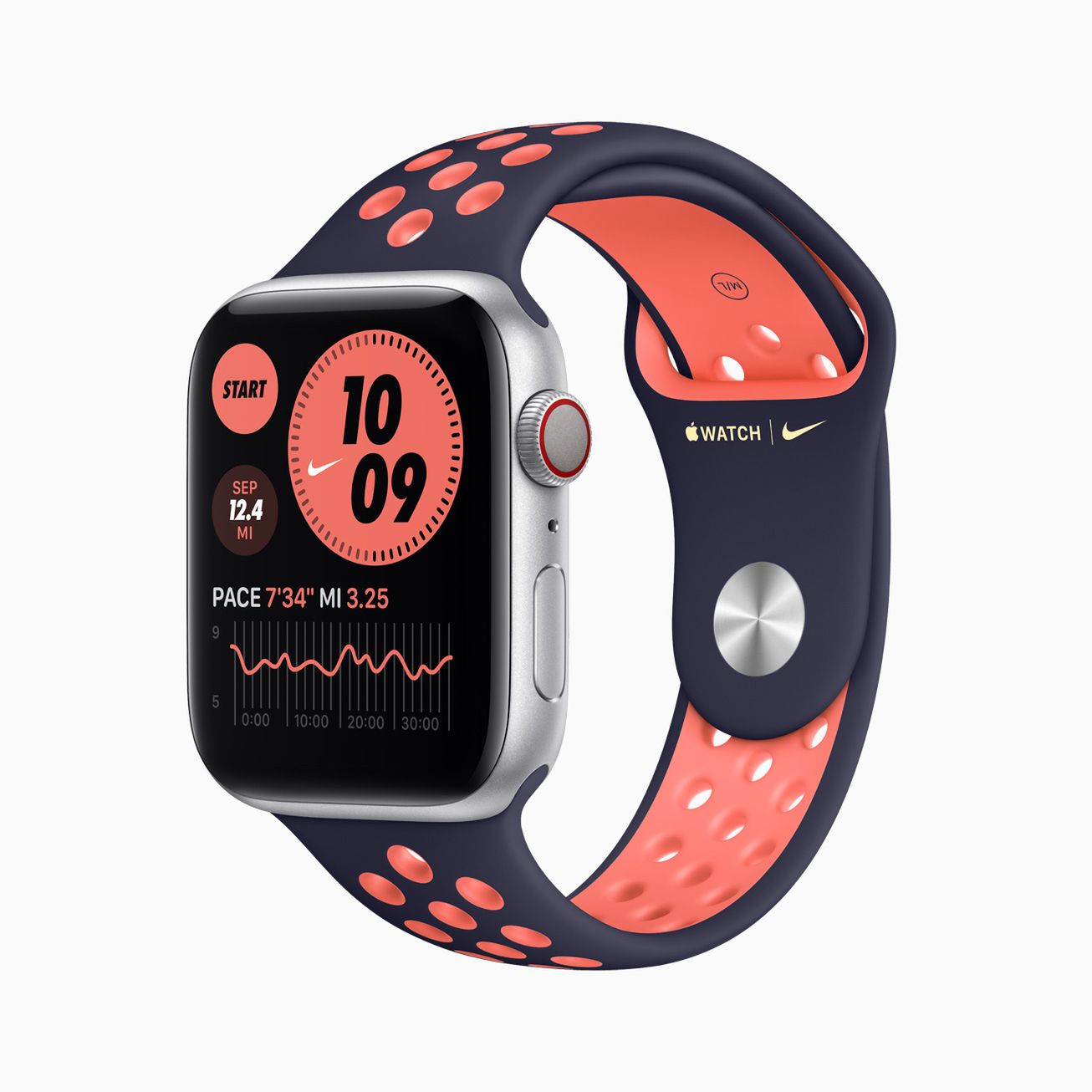 Apple Watch Series 6 z jednym z odświeżonych pasków Nike, fot. Apple.