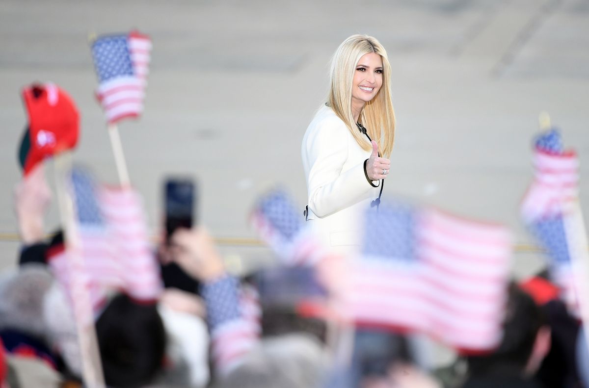 SUITLAND, MD - JANUARY 20: Ivanka Trump acknowledges the crowd as she arrives at Joint Base Andrews in Suitland, MD on January 20, 2021. (Photo by Will Newton for The Washington Post via Getty Images)