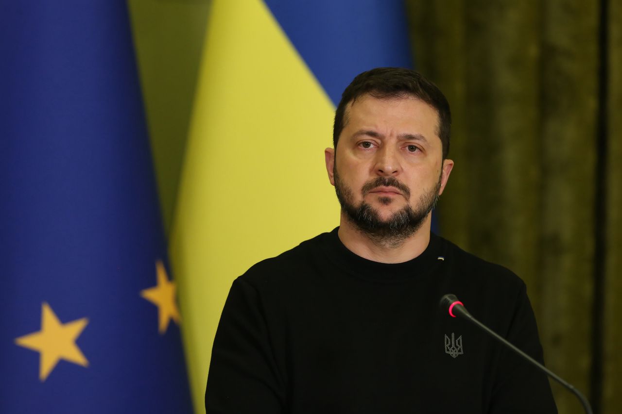 Kyiv, Ukraine, 04.11.2023. President of Ukraine Volodymyr Zelensky during a press conference.