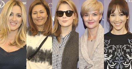 Beata Sadowska w biało-szarych wzorach, Monika Zamachowska w dzianinie, a Karolina Szostak pokazuje figurę w ołówkowej spódnicy