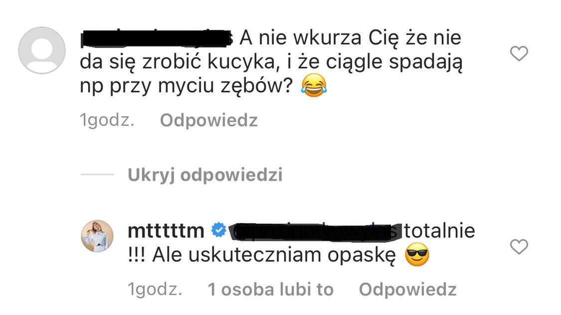 Marta Wierzbicka odpowiada na komentarz na Instagramie