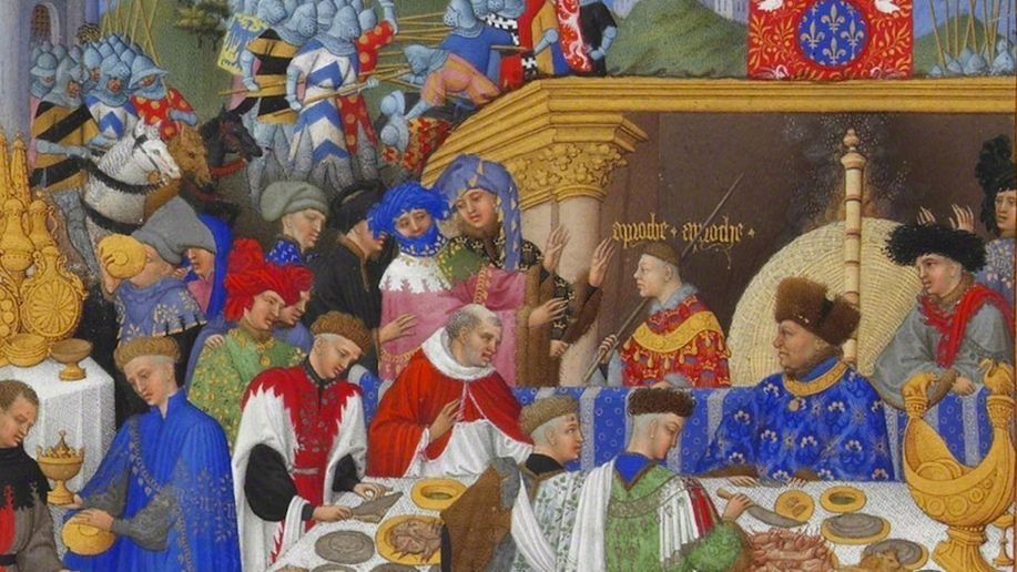 Z obiadem na zamku wiązał się cały szereg reguł odpowiedniego zachowania (bracia Limbourg/domena publiczna)