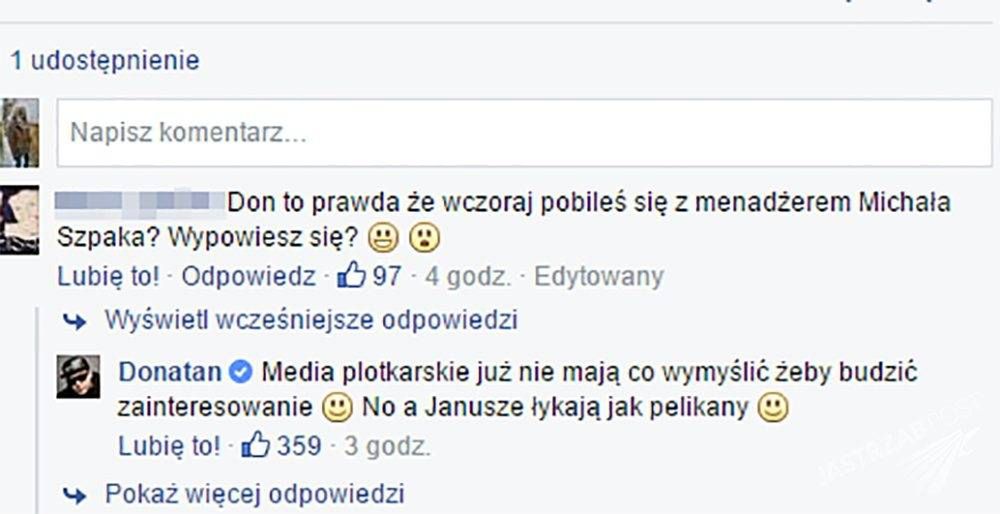 Donatan o bójce z menadżerem Szpaka, fot. Facebook