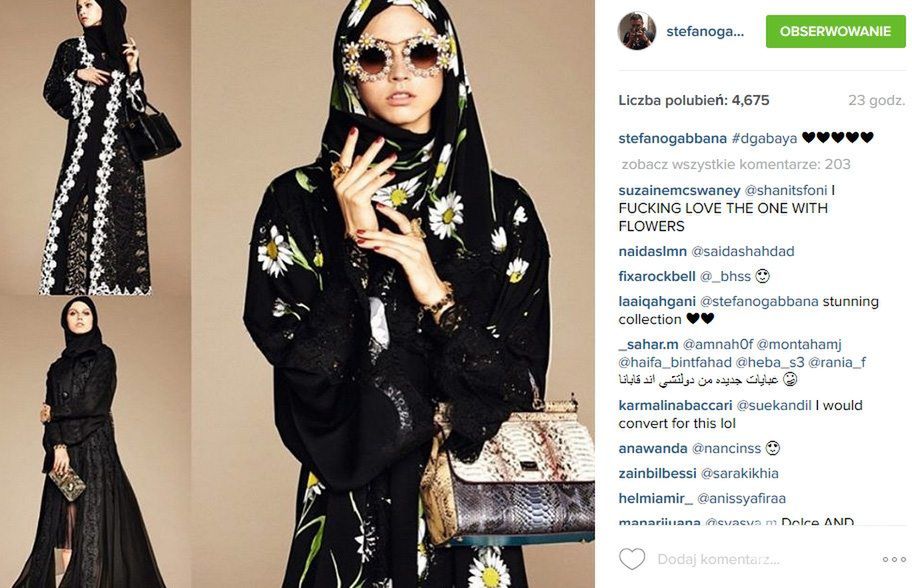 Kolekcja Abaya Dolce&Gabbana, stroje dla muzułmanek (fot. Instagram)