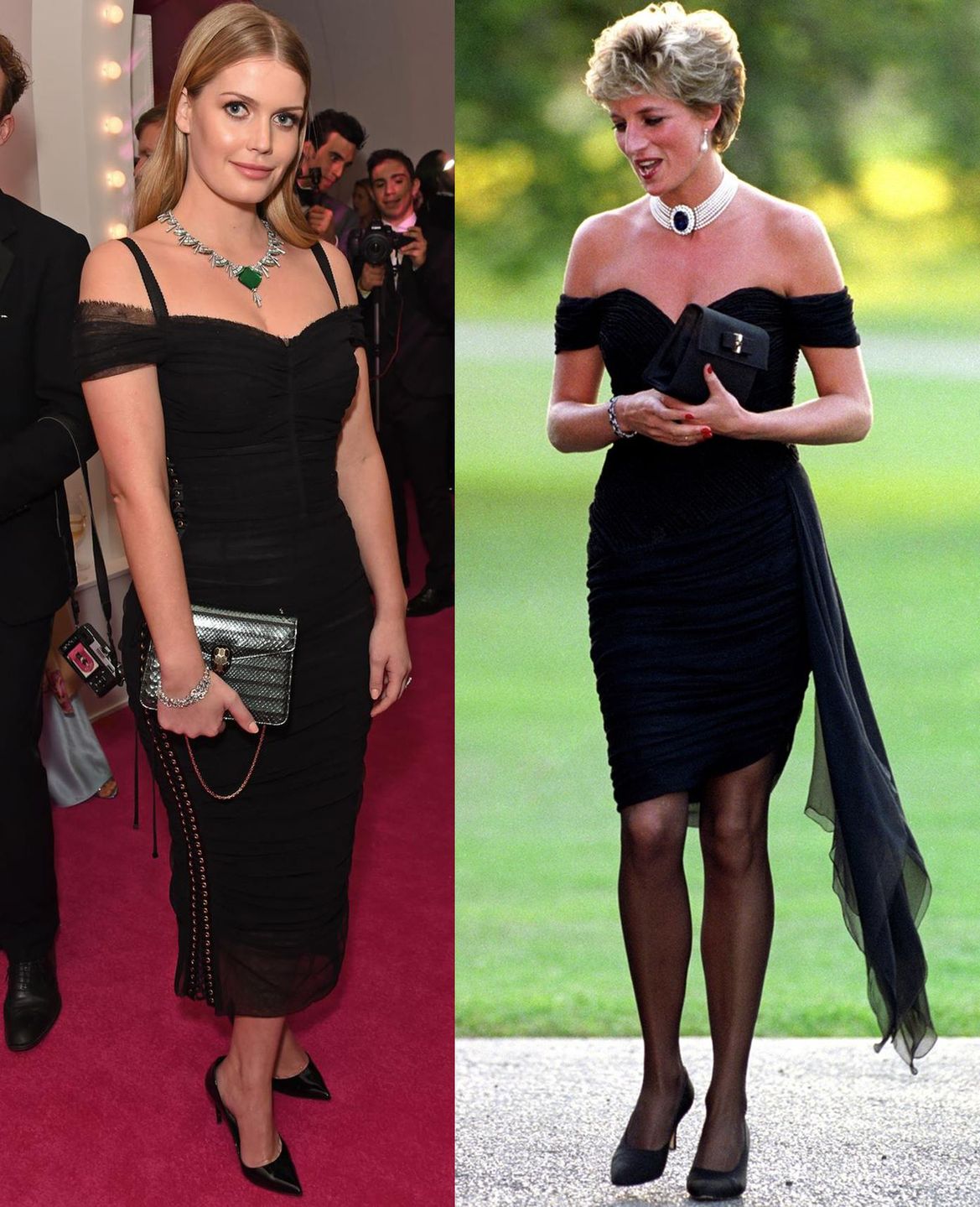 Kitty Spencer i księżna Diana w czarnych sukienkach