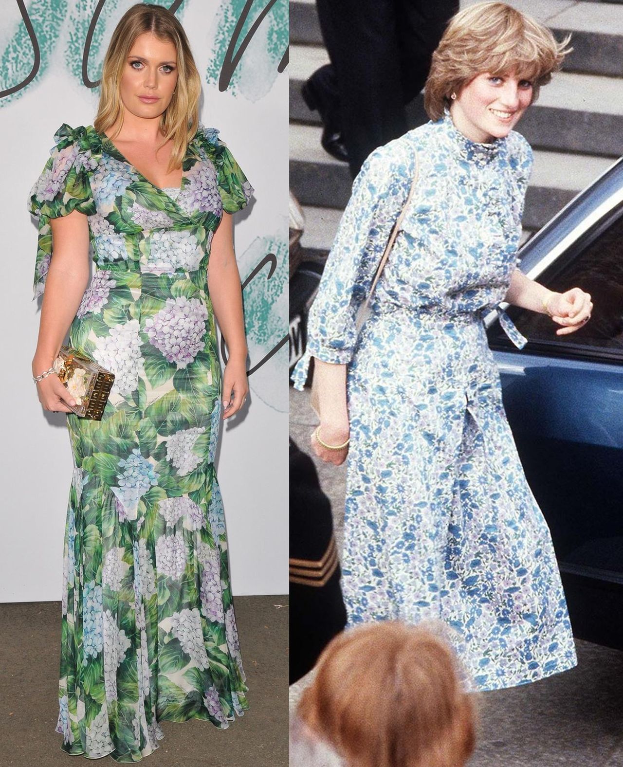 Kitty Spencer i księżna Diana w sukienkach w kwiaty