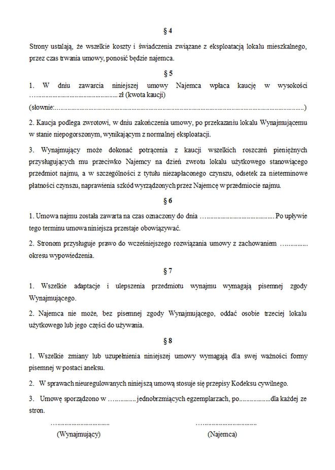 Umowa najmu mieszkania - przykładowy wzór, 2. strona 