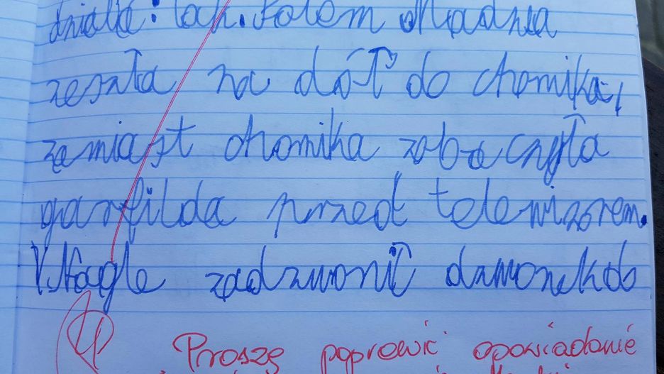 "Proszę poprawić opowiadanie", napisała nauczycielka