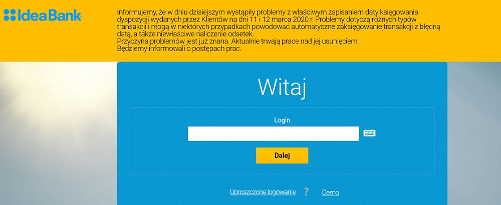 Idea Bank informuje o awarii 