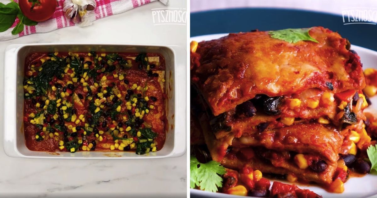 Lasagne po meksykańsku w wersji wegetariańskiej z kukurydzą i fasolą