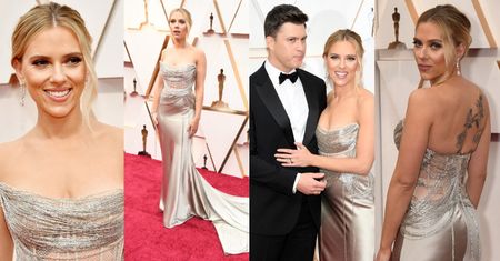 Oscary 2020: Olśniewająca Scarlett Johansson eksponuje tatuaże w srebrnej sukni Oscara de la Renty. Piękna? (ZDJĘCIA)