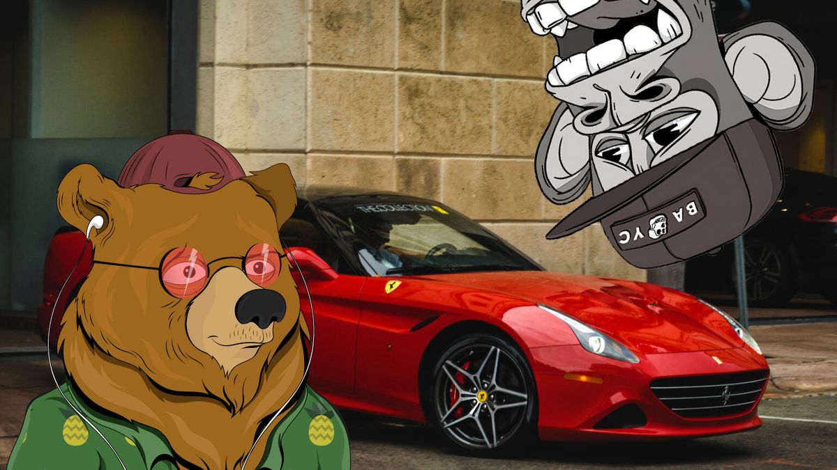 Ferrari w towarzystwie znudzonej małpy i fancy miśka
