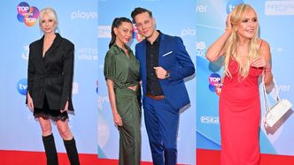 Gwiazdy meldują się na ściance podczas trzeciego dnia Top of the Top Sopot Festival:  szykowna Ewa Gawryluk, Olejnik w czerwieni i Zając z Mikołajczakiem