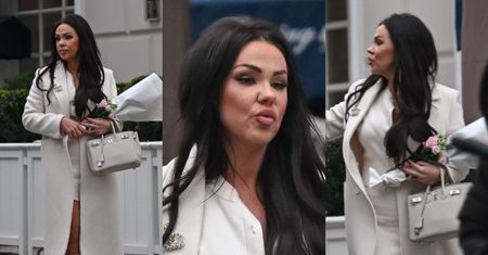 Sylwia Bomba maszeruje z naręczem kwiatów i torebką Hermes wartą ponad 100 tysięcy złotych