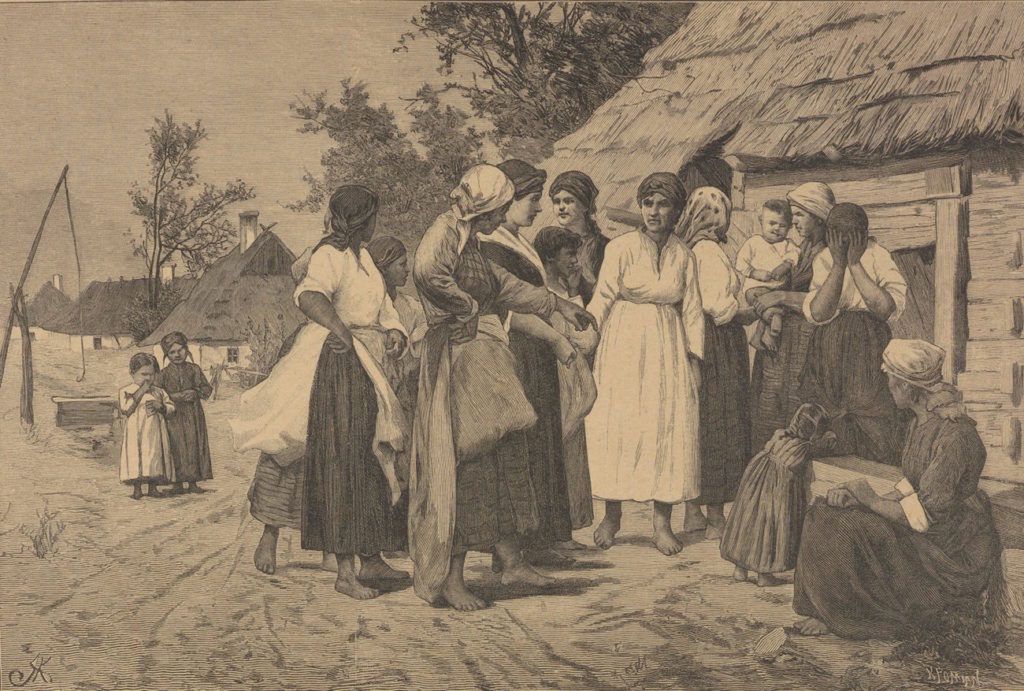 Wiejskie kobiety na rysunku z lat. 80. XIX wieku
