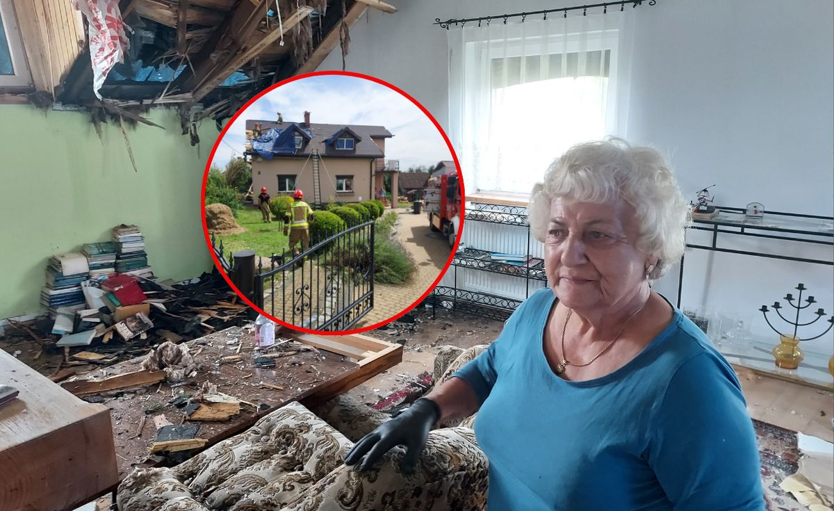Pani Teresa, mieszkanka wsi Pstrążna. Nawałnica zniszczyła jej dom