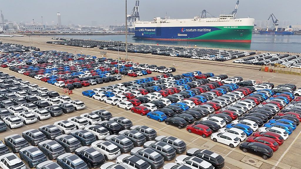 Chinese-made Vehicles Export
YANTAI, CHINA - MARCH 26, 2026 - An LNG powered vehicle transport ship docks at Yantai Port to load export vehicles in Yantai City, Shandong Province, China on March 26, 2026. (Photo credit should read CFOTO/Future Publishing via Getty Images)
CFOTO