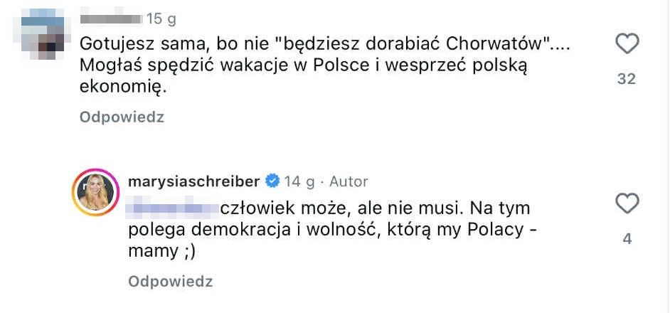 Marianna Schreiber odpowiada internautce