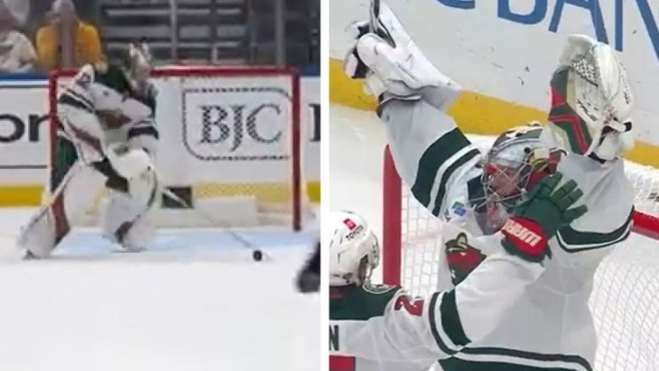Bramkarz Minnesota Wild Filip Gustavsson strzelił gola w meczu NHL z St. Louis Blues.