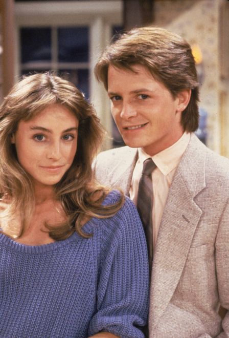 Tracy Pollan i Michael J. Fox na planie "Więzów rodzinnych" około 1986 r.