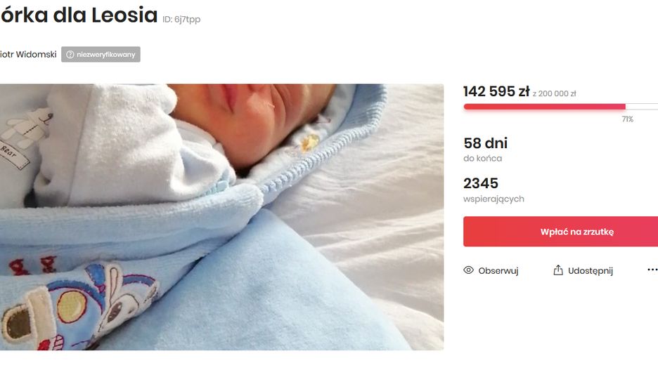 Łańcut: zbiórka dla Leosia, syna zmarłej 27-letniej Emilii zakażonej koronawirusem