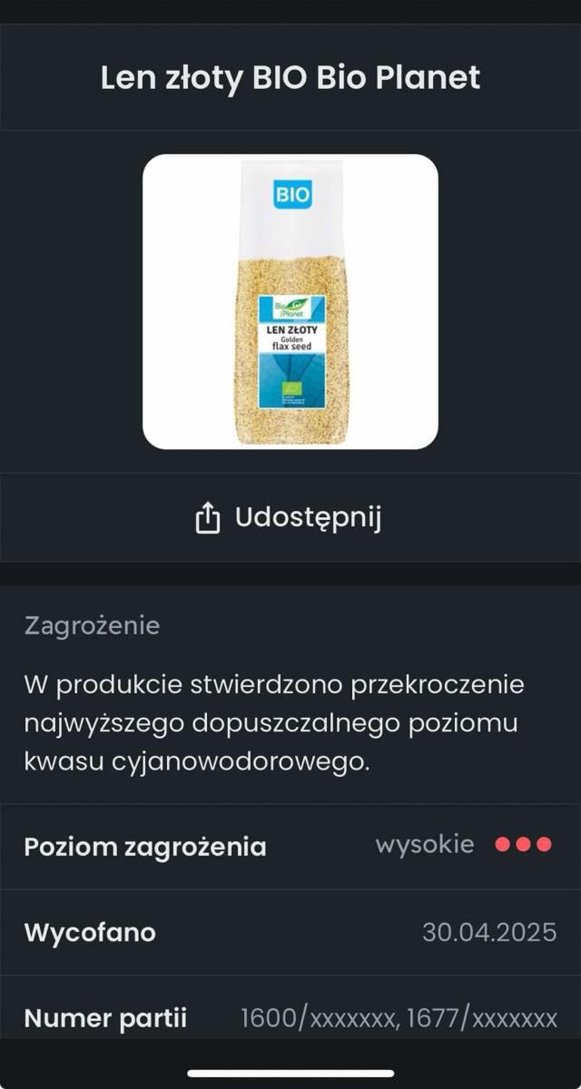 Wycofane przez GIS nasiona lnu