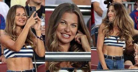 Anna Lewandowska kibicuje Robertowi, odsłaniając na trybunach WYRZEŹBIONY BRZUCH (ZDJĘCIA)