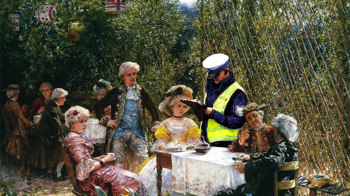 Polski artysta komentuje kwarantannę w kraju. Dodał policjantów do znanych dzieł 1