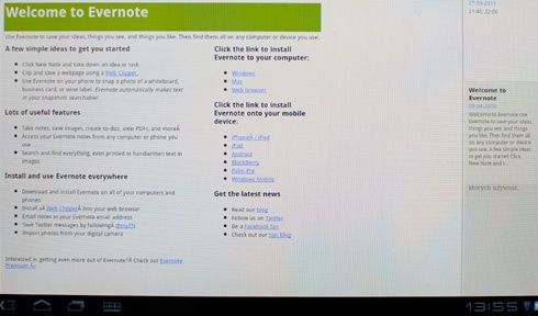 Sony Tablet S - evernote