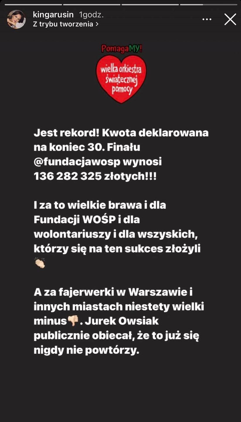 Kinga Rusin grzmi po odpaleniu fajerwerków na 30. Finale WOŚP 