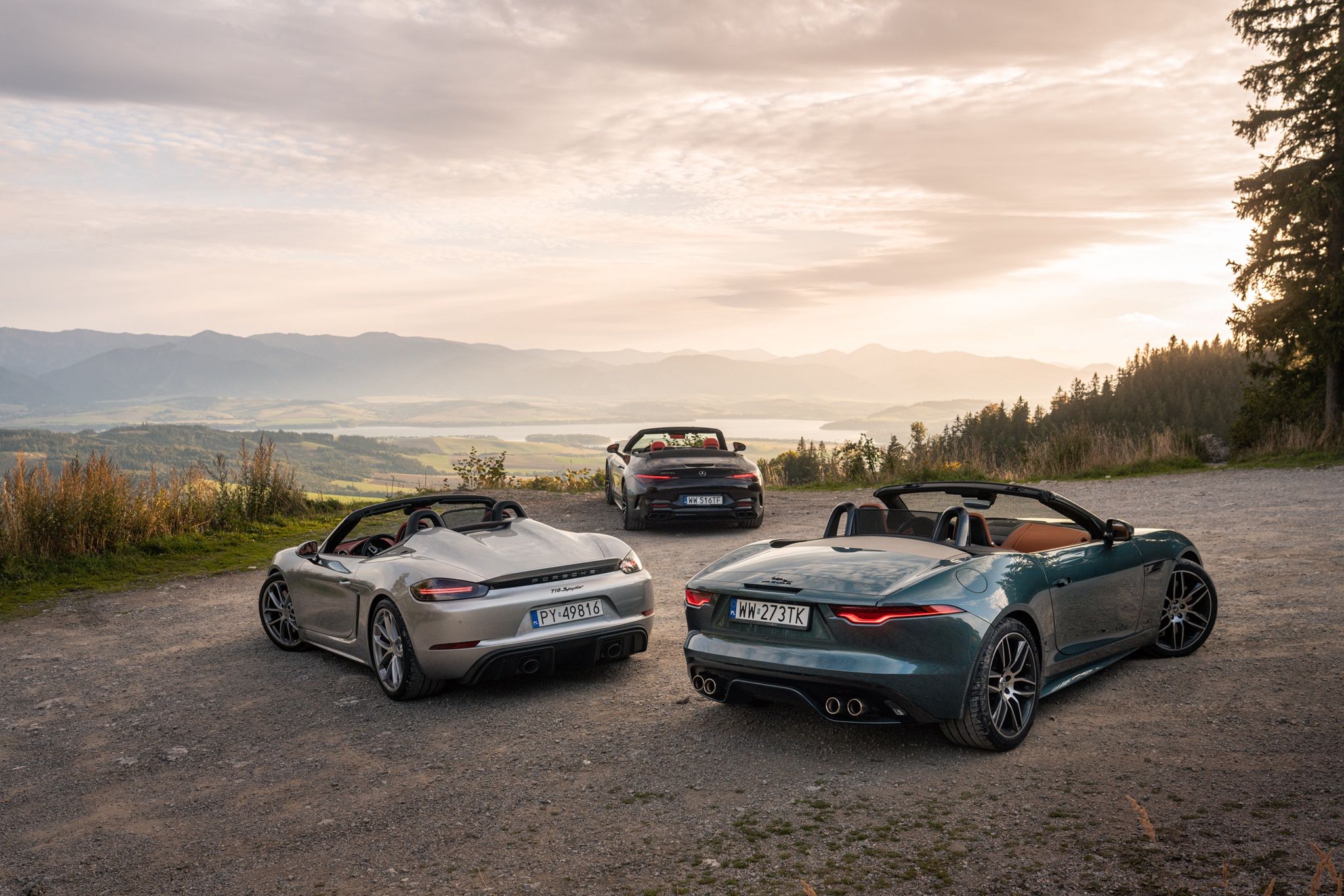 Porsche 718 Spyder vs. Mercedes-AMG SL 63 vs. Jaguar F-Type P450 
