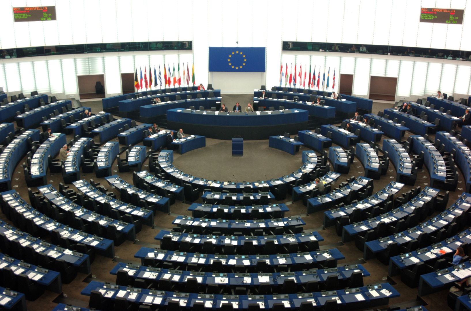 A plenary session of the European Parliament is held at the
FRANCE - JULY 04:  A plenary session of the European Parliament is held at the Louise Weiss Building at the Parliament in Strasbourg, France, Monday, July 4, 2005.  (Photo by Adam Berry/Bloomberg via Getty Images)
Bloomberg