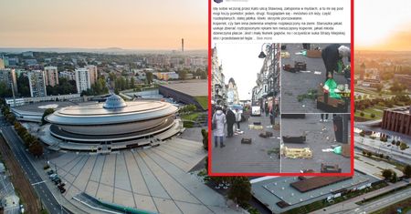 Przykre sceny w centrum Katowic. Jedzenie leżało na ulicy