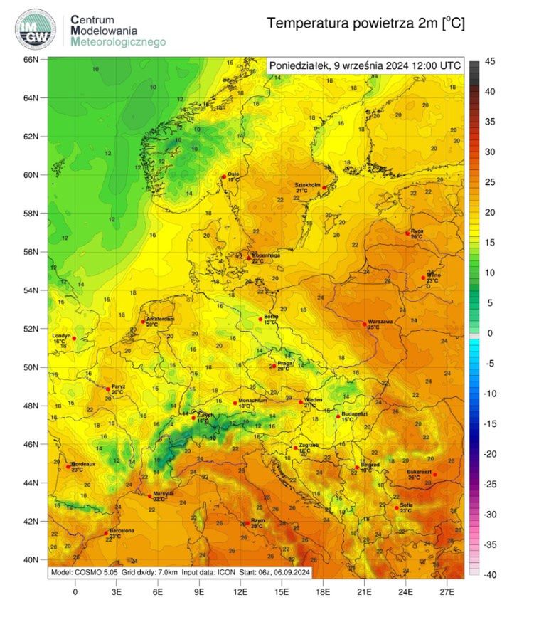 Prognoza na poniedziałek, 9 września