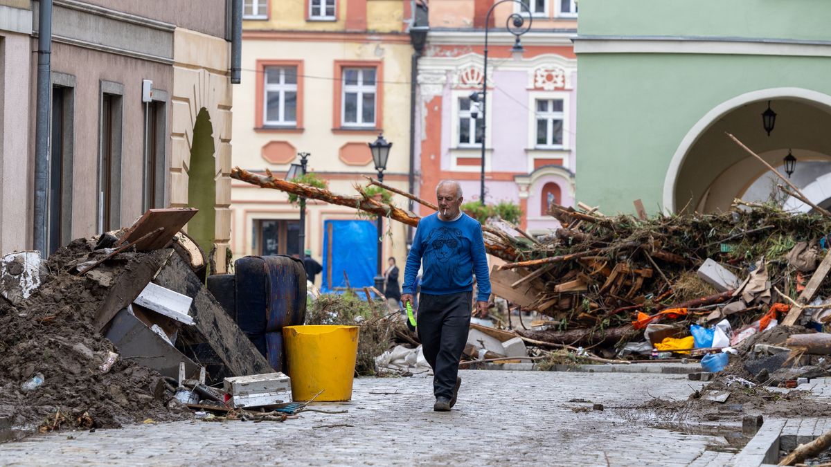 Ladek Zdroj after a flood wave had crossed the river Biala Ladecka. In the picture, you can see  damage to the old town ,  in Ladek Zdroj , Poland on September 16, 2024.

 (Photo by Andrzej Iwanczuk/NurPhoto via Getty Images)