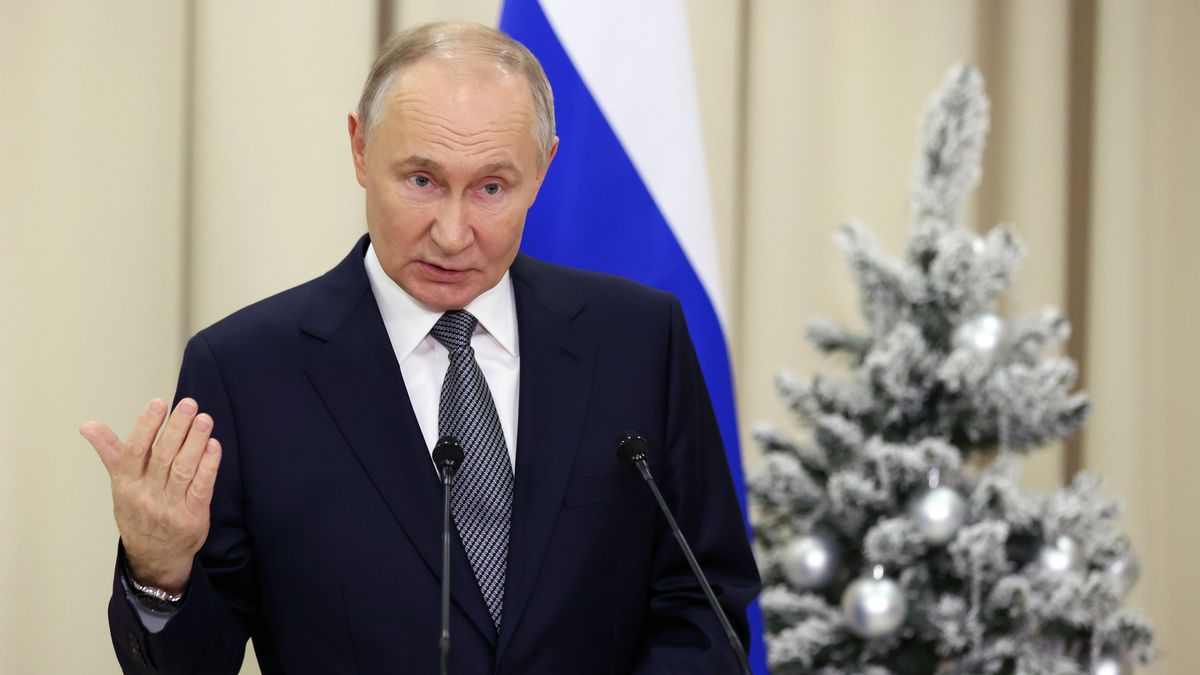 IGORA, RUSSIA - DECEMBER 26: (RUSSIA OUT) Russian President Vladimir Putin speaks at a press conference after the Supreme Eurasian Economic Council Meeting at the Igora ski resort on December 26, 2024 Igora, Russia. Leaders of Armenia, Russia, Belarus, Kazakhstan, Kyrgyzstan, Tajikistan gathered for an annual economic summit of post-Soviet states. (Photo by Contributor/Getty Images)