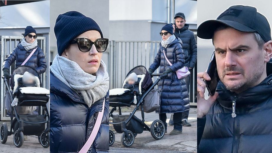 Agnieszka Więdłocha i Antoni Pawlicki spacerują z córeczką 