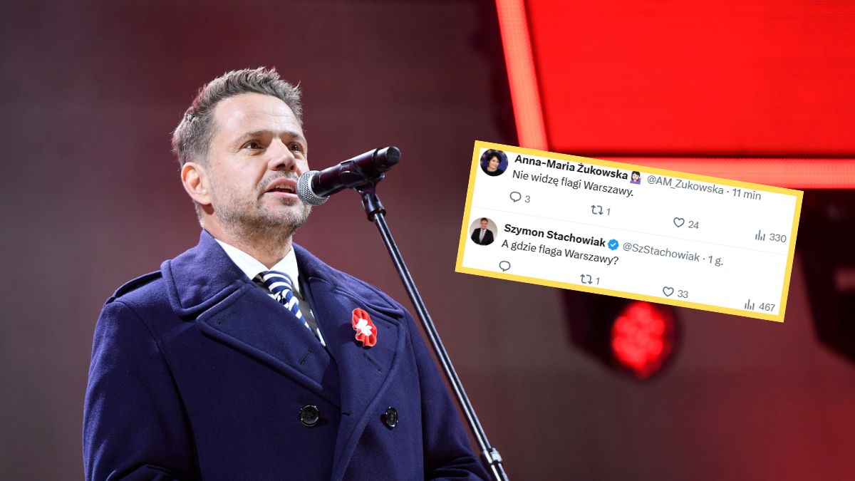 Trzaskowski wystąpił na tle różnych flag. Zabrakło tylko flagi Warszawy  