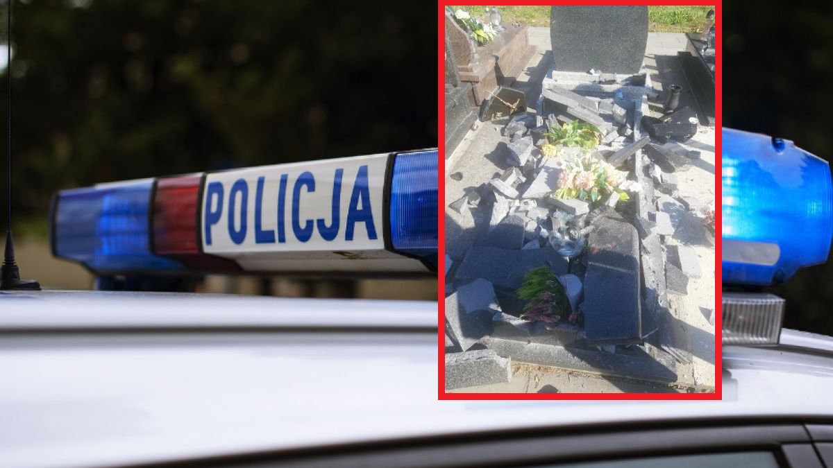 Zdemolował grób na cmentarzu. 50-letni sprawca został zatrzymany przez policję
