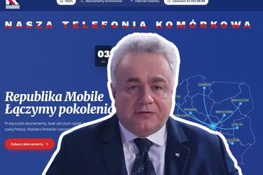 Tomasz Sakiewicz na tle grafiki promującej Republika Mobile