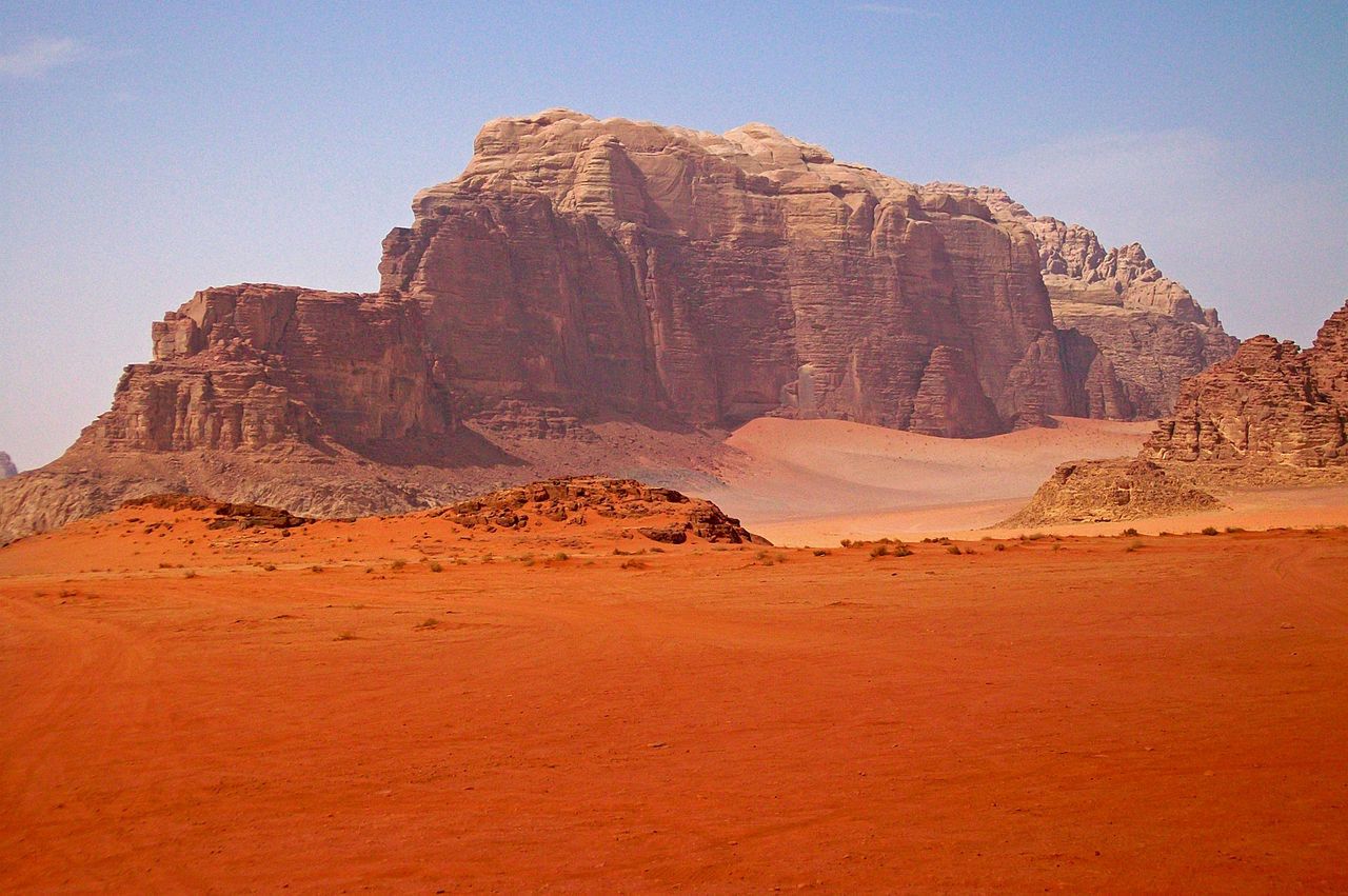 Mountain near the entrance to Wadi Rum in Jordan – on Earth