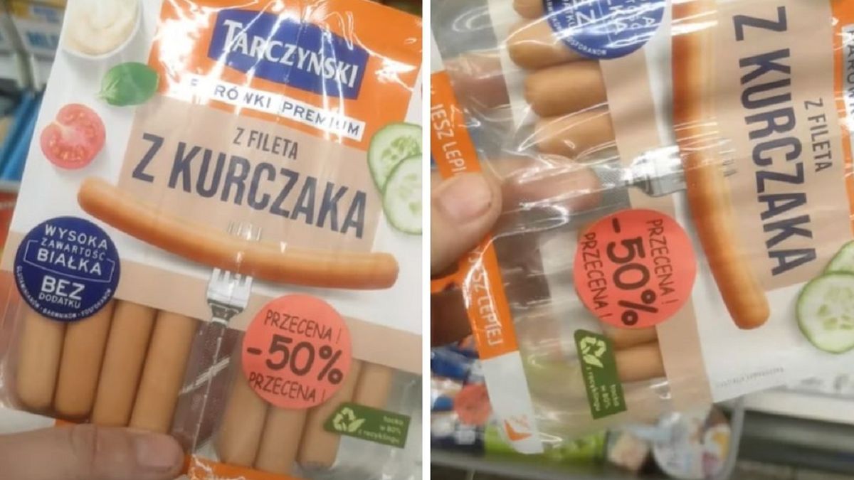 Opakowanie parówek Tarczyński jest zauważalnie większe od produktu.