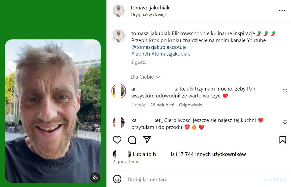 Wpis Tomasza Jakubiaka na Instagramie