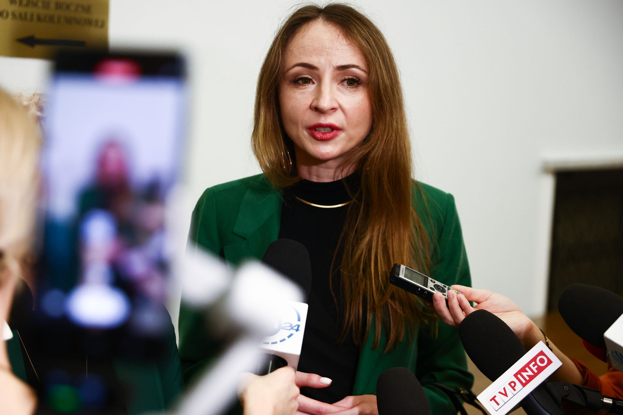 Minister of Family and Social Policy, Agnieszka Dziemianowicz-Bak, attends the parliament session in Warsaw, Poland on December 12, 2023.  (Photo by Beata Zawrzel/NurPhoto via Getty Images)